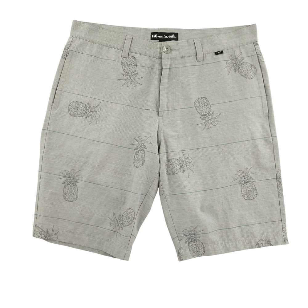 Travis Mathew Shorts Mens 36 Gray Pineapple Golf Stretch Chino 10" Inseam
